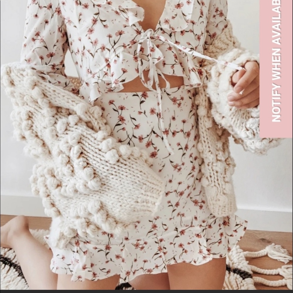 NEW floral summer mini dress front tie ruffled keyhole cutout pinup retro LARGE - Picture 15 of 16